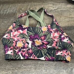 MTA Sport Pink and Green Floral Sports Bra